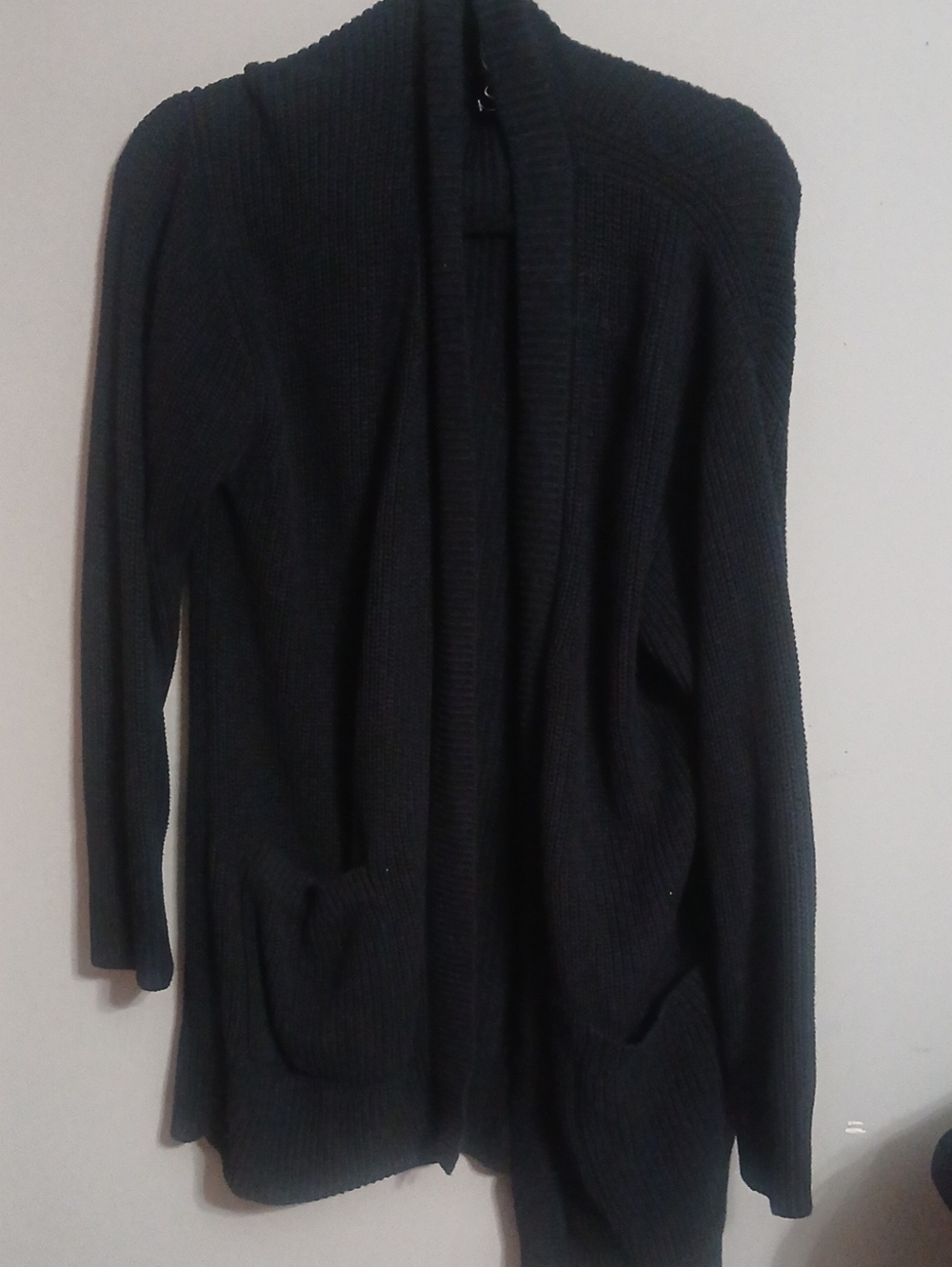 Everyday Open-Front Black Knit Cardigan with Pockets